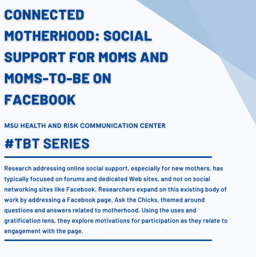 Connected Motherhood: Social Support for Moms and Moms-To-Be On Facebook
