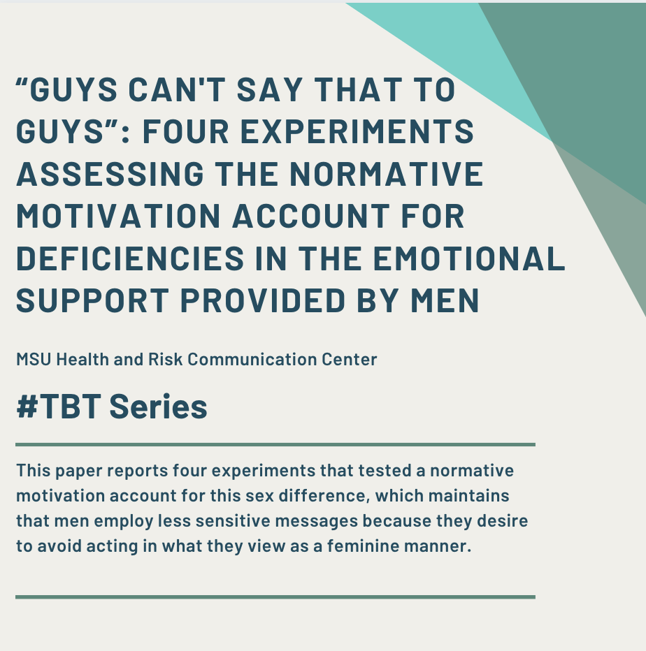 Guys Can't Say That to Guys: Four Experiments Assessing the Normative Motivation Account for Deficiencies in the Emotional Support Provided by Men