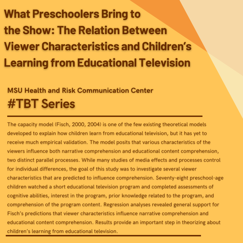 What Preschoolers Bring to the Show: The Relation Between Viewer Characteristics and Children's Learning From Educational Television