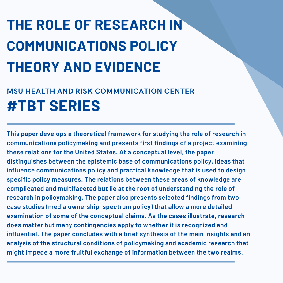 The Role of Research in Communications Policy Theory and Evidence