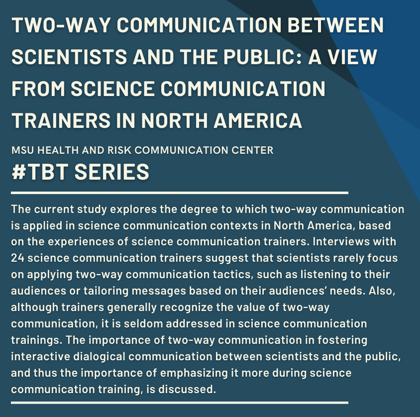 Two-Way Communication Between Scientists and the Public: A View From Science Communication Trainers in North America